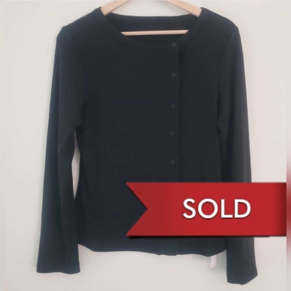 Brand New Ribbed Cardigan Asymmetrical Button Up Long Sleeve Crewneck (L)